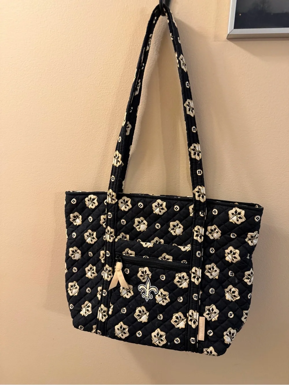 Vera Bradley New Orleans Saints Quilted Black Floral Tote Bag